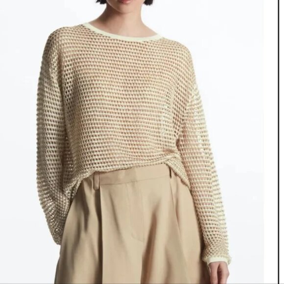 COS Cream Lightweight Crewneck Open-Knit Sweater - Picture 4 of 4